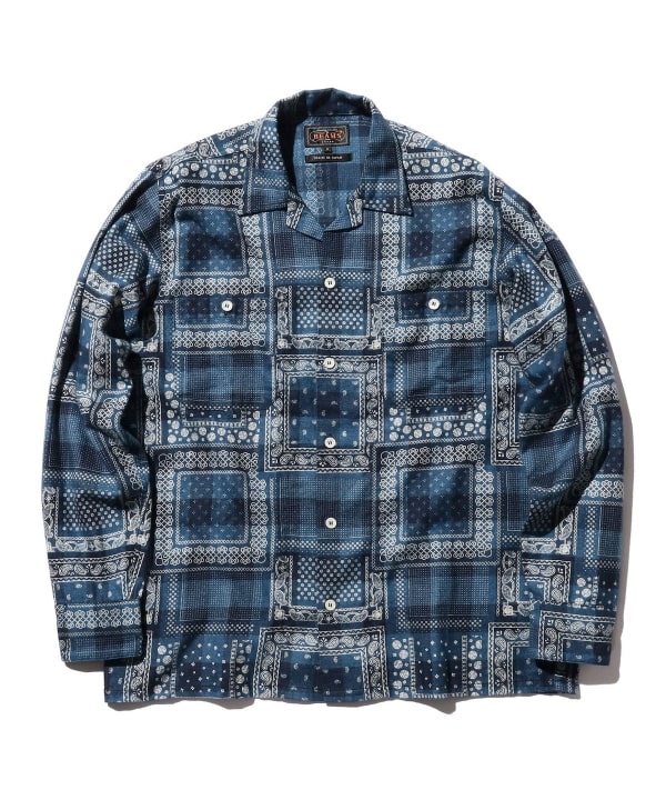 MIL Open Collar Indigo Plaid Discharge Print